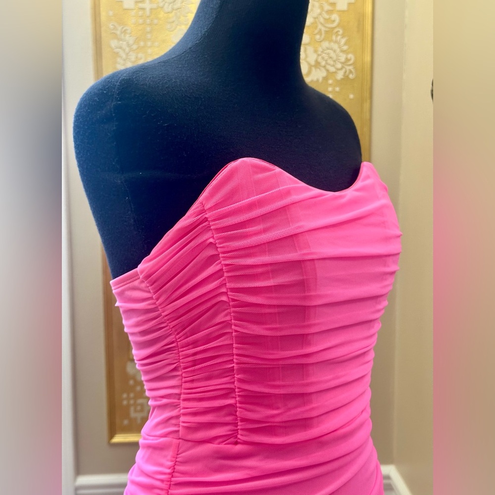 Haute Monde Neon Pink Ruched Strapless Mini Dress New no Tag - Picture 7 of 12